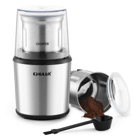 CHULUX Coffee Grinder Electric,Built-In Sharp Blade Spice Grinder with 2 Detachable Stainless Steel Bowls for Coffee, Spices, Herbs, Nuts, Grains,Lid