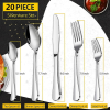 Silverware Set 20 Piece Gold Silverware Flatware Cutlery Set With Stand Include Knife Fork Spoon,Hanging Stainless Steel Utensils Set Service for 4, D